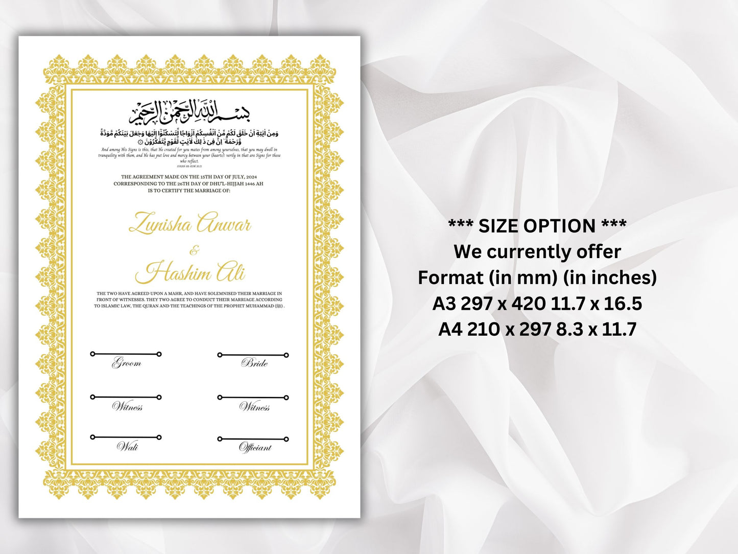 Nikkah Certificate Digital Download Personalised, A4, A3, Template, Editable, Nikkah Nama, Nikkah Contract, Muslim Contract. NN268