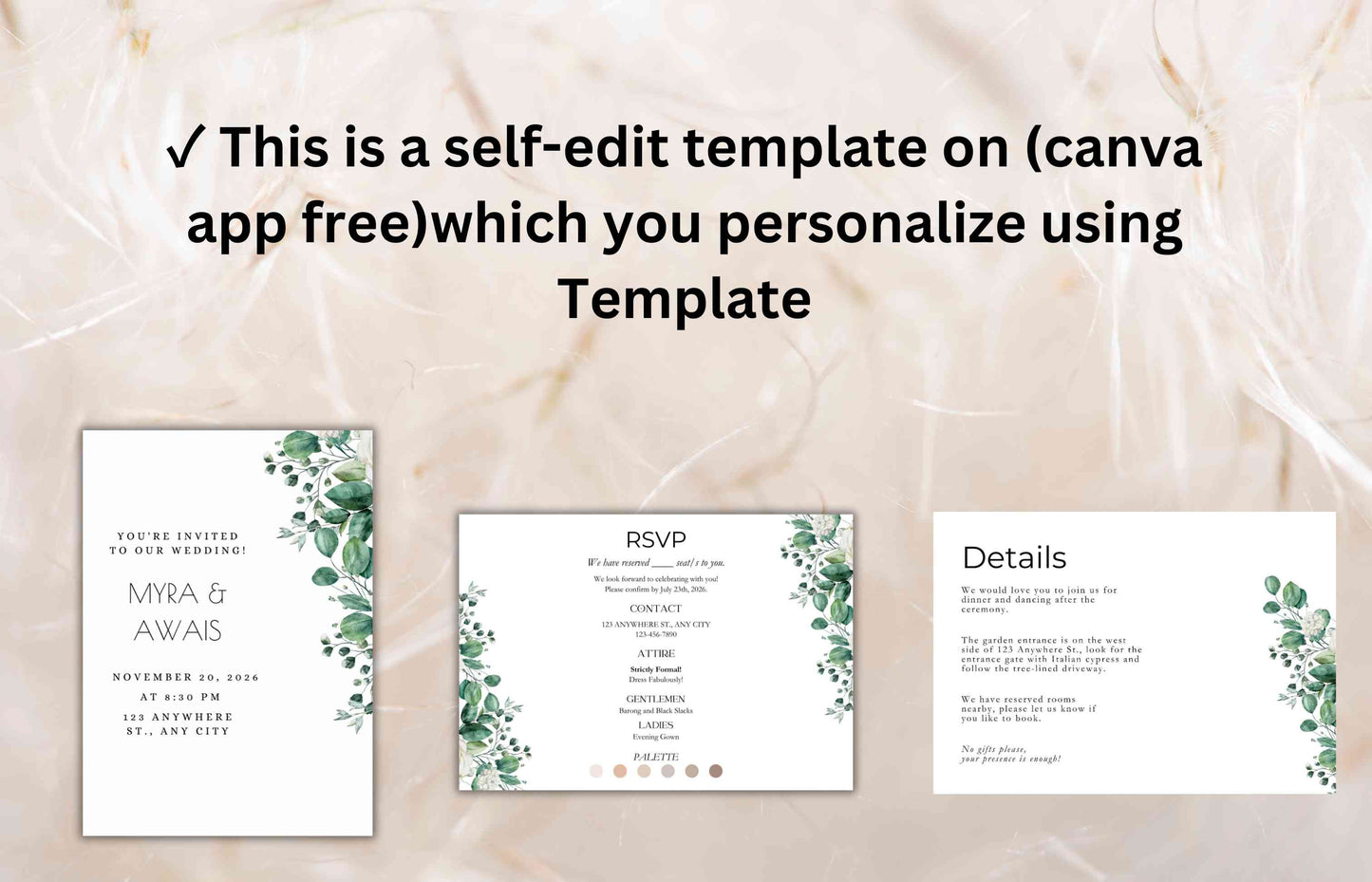 Wedding Invitation Template, Printable Wedding Invitation, Wedding Invitation, RSVP Invitation, Details, Wedding Invitation Bundle. WI90