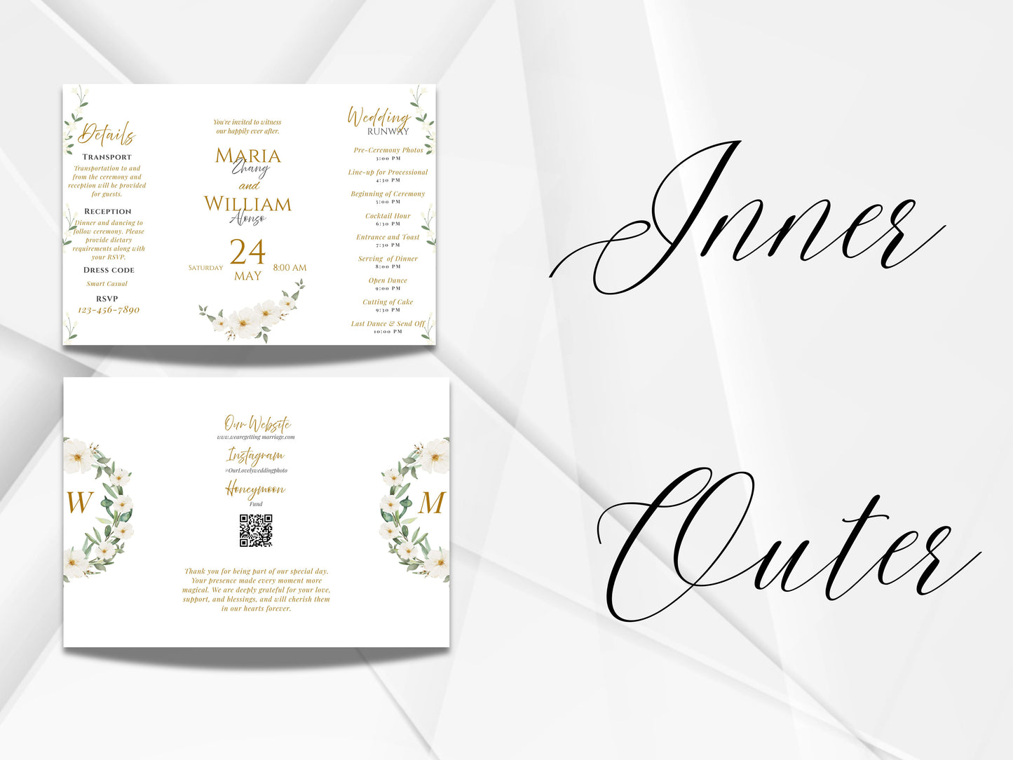 Elegant Gatefold Wedding Invitation Template | Floral Folded Invite | Printable Ceremony Card | Modern Wedding Schedule. WIB126