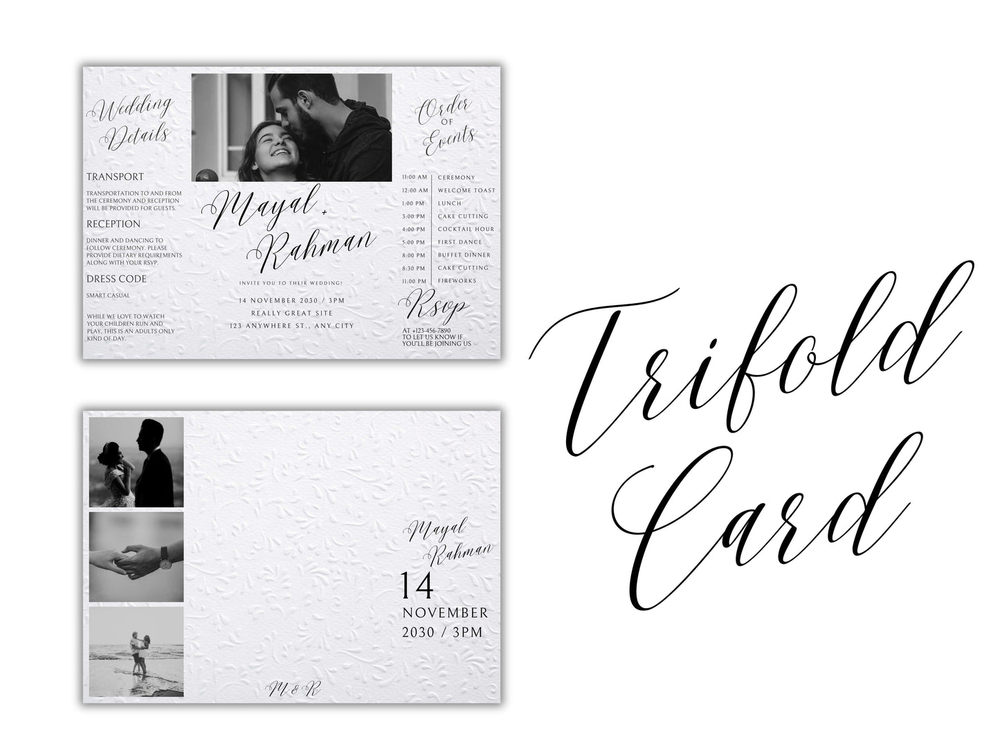 Gatefold Wedding Invitation Template | Elegant Black & White Folded Invite with RSVP Timeline | Printable Wedding Card with Photo. WEIB122