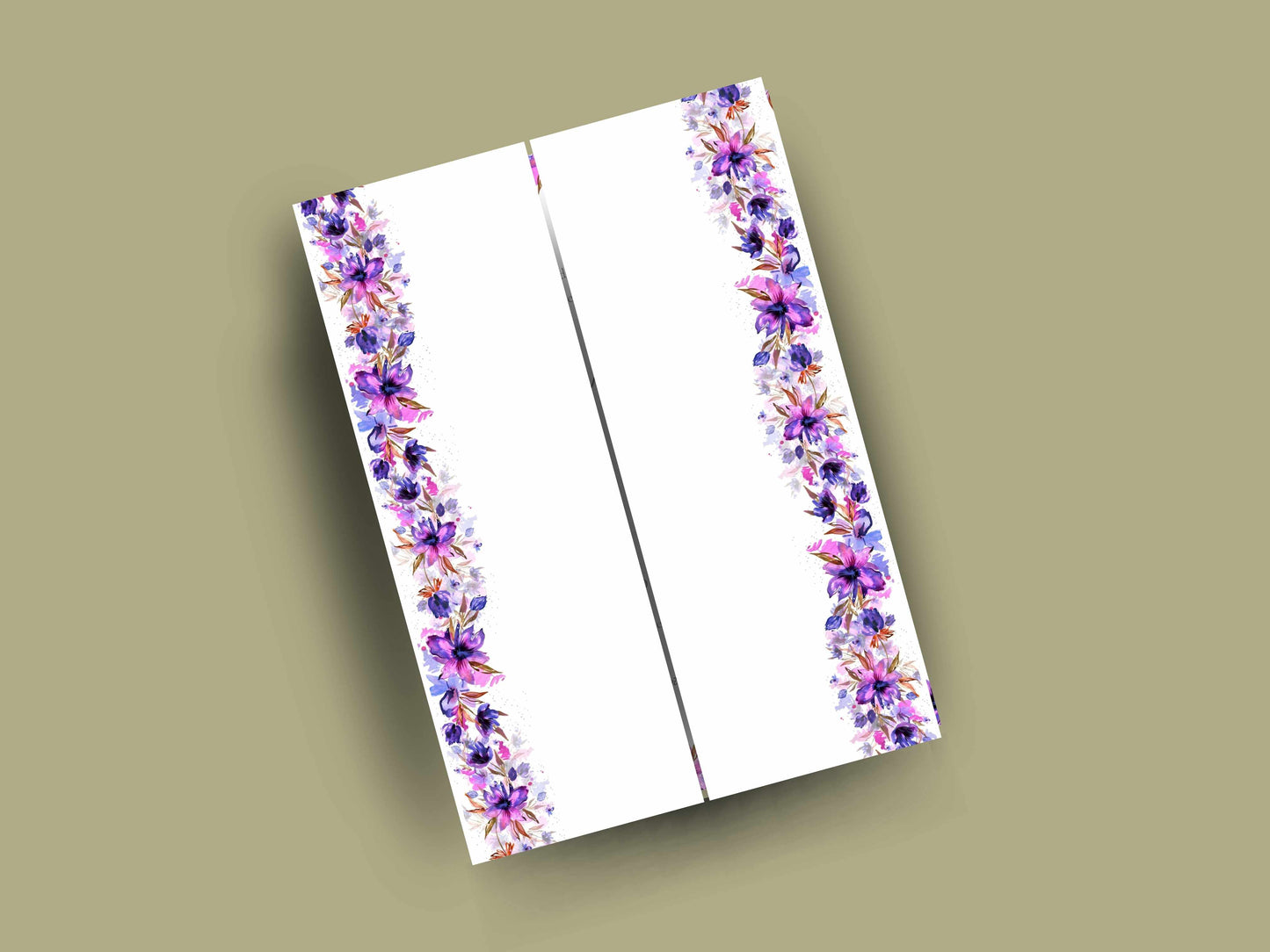 Floral Gatefold Wedding Invitation | Timeline Wedding Card | Modern Purple and Gold Details | Printable Schedule & Reception Invite. WI163