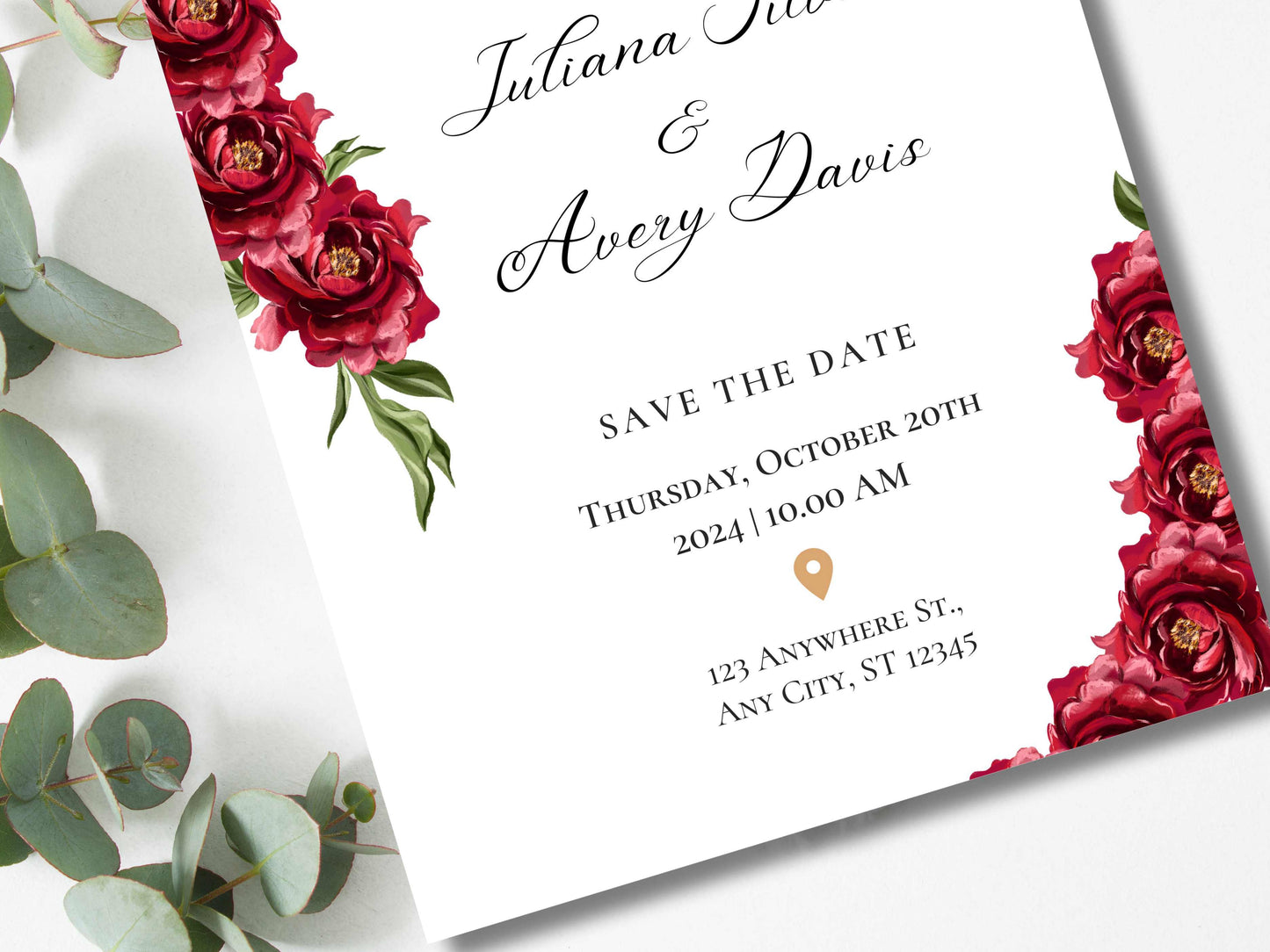 Red Rose Wedding Invitation set, Red Rose RSVP, Dark Red floral, Elegant Red Rose wedding Invitation, Details, Editable Template. 22