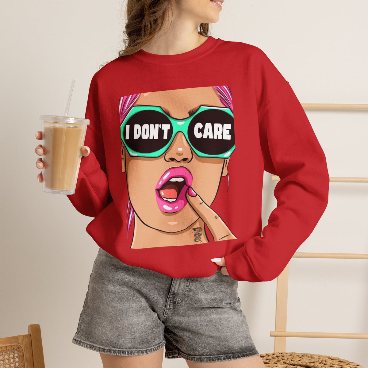 “I Don’t Care” Pop Art Crewneck Sweatshirt