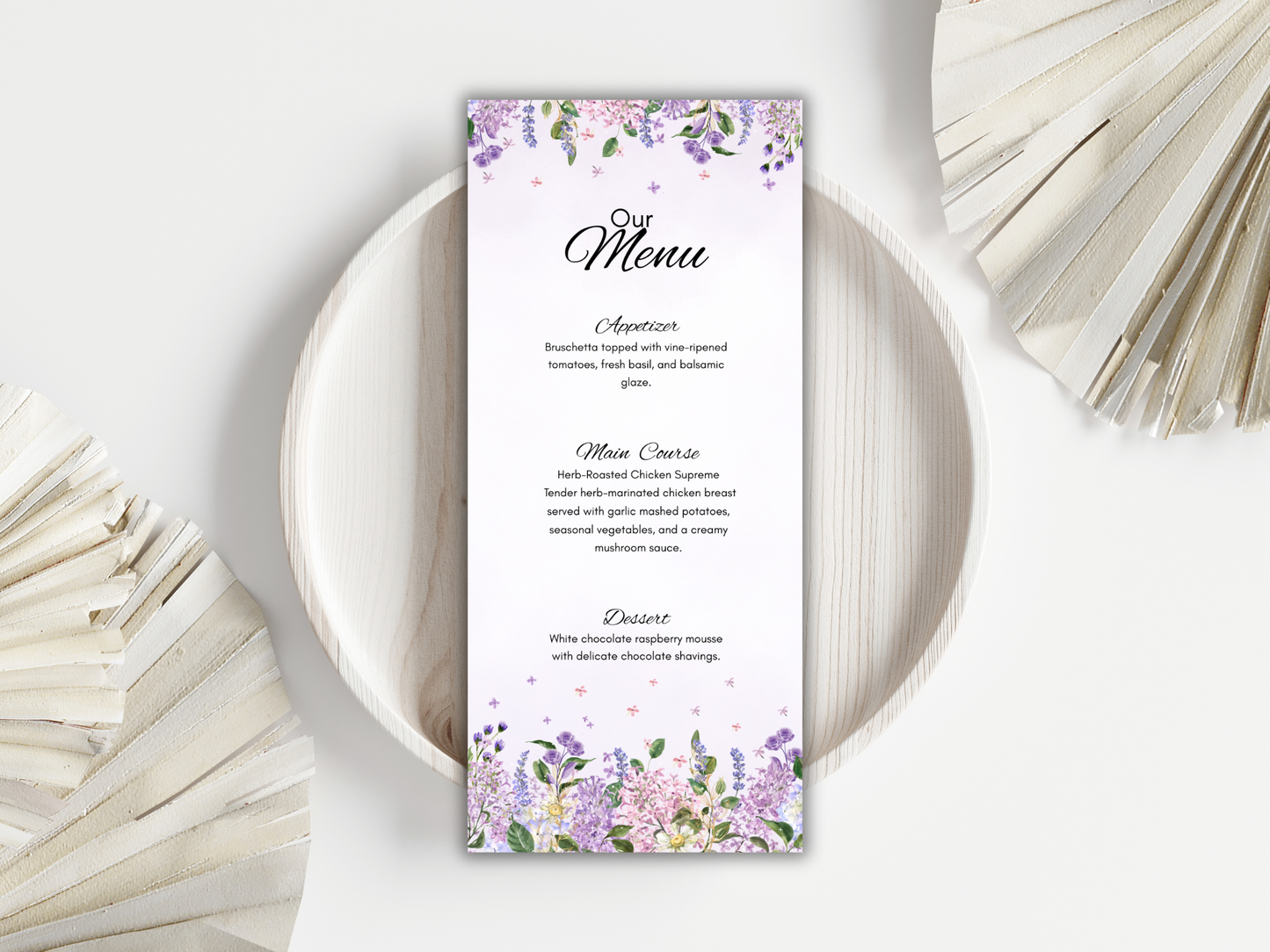 Romantic Lavender Wedding Invitation Suite, RSVP, Details, Menu & Thank You Card (Digital Download) | MTC393