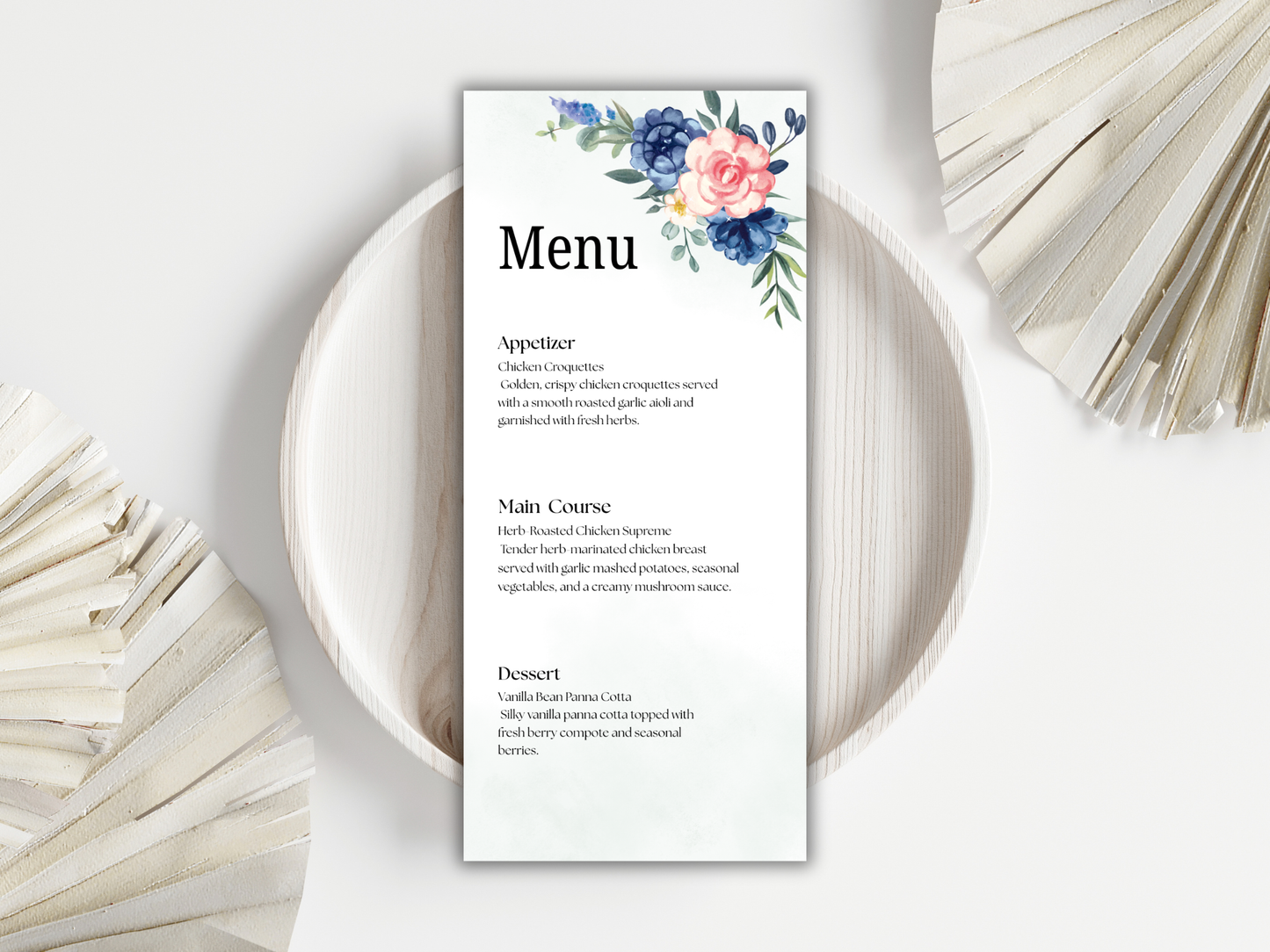 Navy Blue Floral Wedding Invitation Suite, Editable RSVP, Details, Menu & Thank You (Digital Download) | MTC391