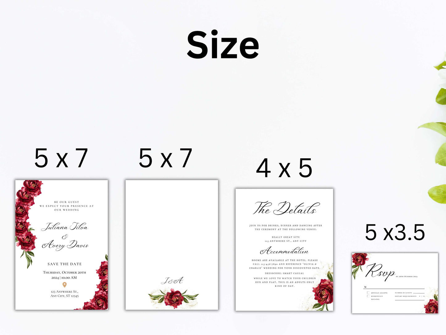 Red Rose Wedding Invitation set, Red Rose RSVP, Dark Red floral, Elegant Red Rose wedding Invitation, Details, Editable Template. 22