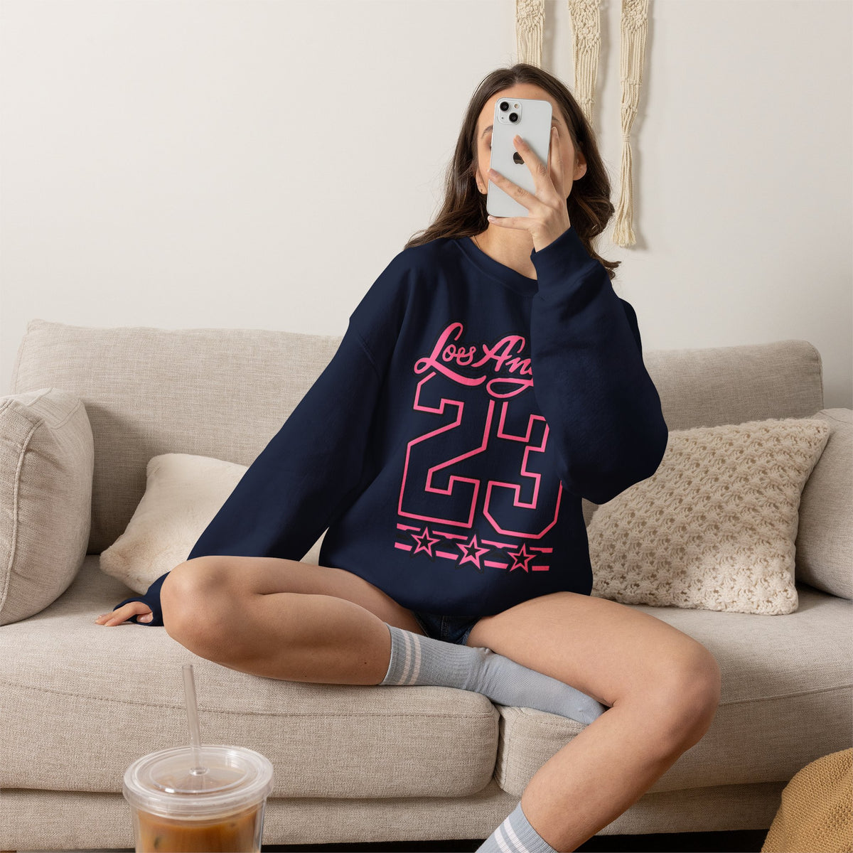 Los Angeles 23 Retro Crewneck Sweatshirt — Pink Varsity Style
