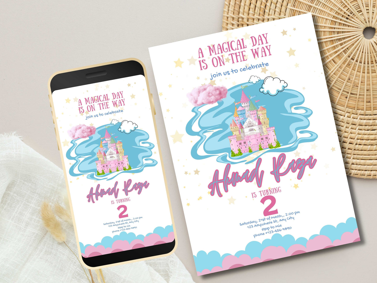 2 Birthday Invitation, Fairytale Birthday Invite DIY, Personalized Digital Invitation, Castle Magical Theme, Canva Template. WEIB87