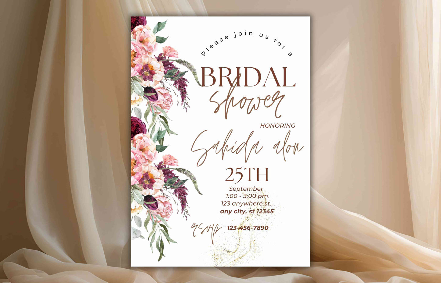 Bridal Shower Invitation template, Elegant Bridal Shower Invitation, Bridal Shower Flower Invite. WS37