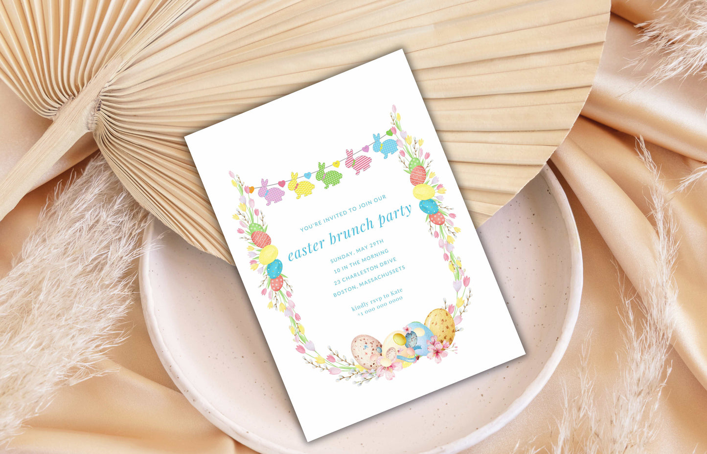 Editable Easter Brunch Invitation, Easter Egg Hunt Invite, Easter Party Brunch Invitation, Floral Easter Invite, Bunny Invitation. ESB42