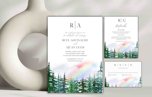 Pine tree Wedding Invitation Template, Editable Template, Greenery Eucalyptus Invitation Suite, Wedding Invites Template Editable. WI106 - A1 Majestic