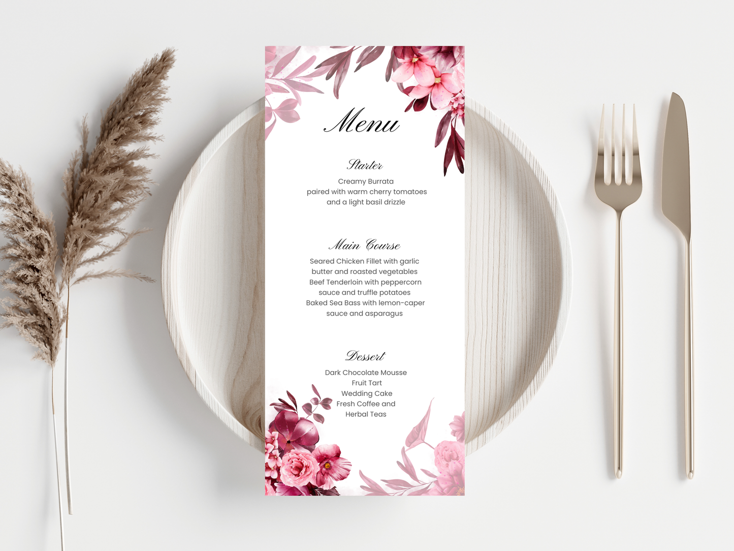 Wedding Menu Template | Editable Canva Place Card. WI212