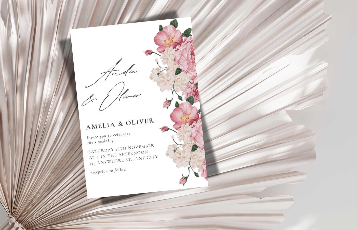 Pink Rose Wedding Invitation, Floral wedding invitation template suite, Editable Rsvp, Digital invitation template, Wedding Invites. WE118
