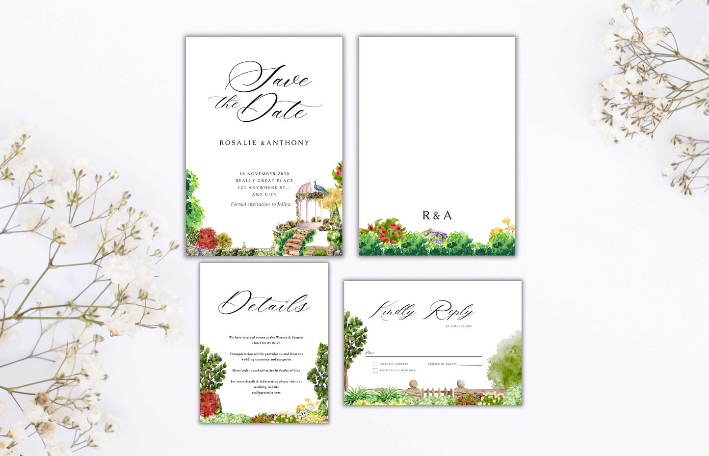 Botanical Wedding Invitations Bundle , Wedding Invitation, Wedding Invite, Greenery Invitation, Printable Wedding Invitation Suite. WI67