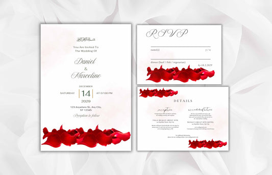 Red Rose Patels Wedding Invitation Template with RSVP, Details Card, Wedding Invitation Roses, Wedding Invites. B60