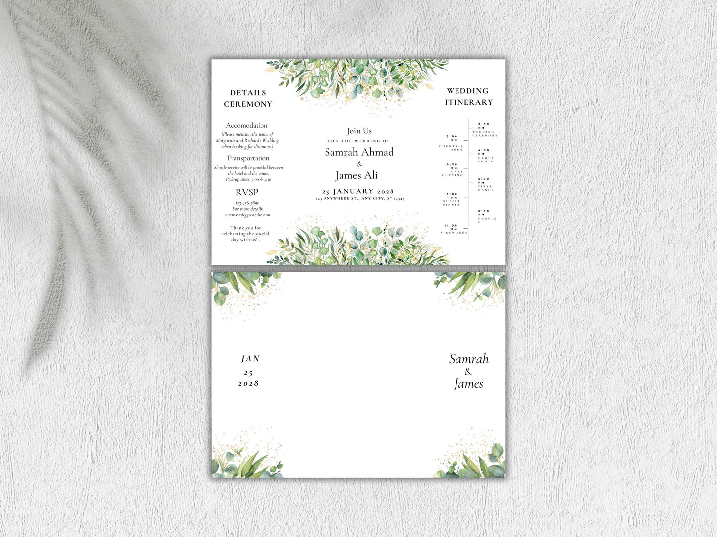 Greenery Gatefold Wedding Invitation | Printable Floral Invite | Gatefold Invite | Editable Template | Modern Wedding Itinerary | WIB128