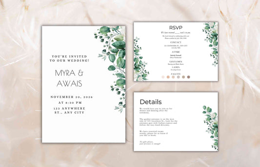 Wedding Invitation Template, Printable Wedding Invitation, Wedding Invitation, RSVP Invitation, Details, Wedding Invitation Bundle. WI90