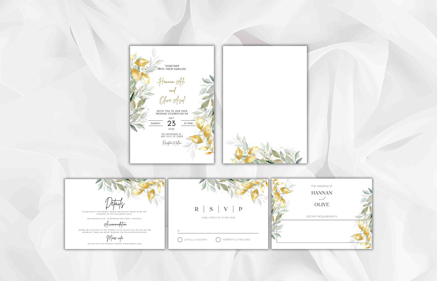 Sage Green Wedding Invitation Template, Editable Template, Greenery Eucalyptus Invitation Suite, Wedding Invites Template Editable. WI100