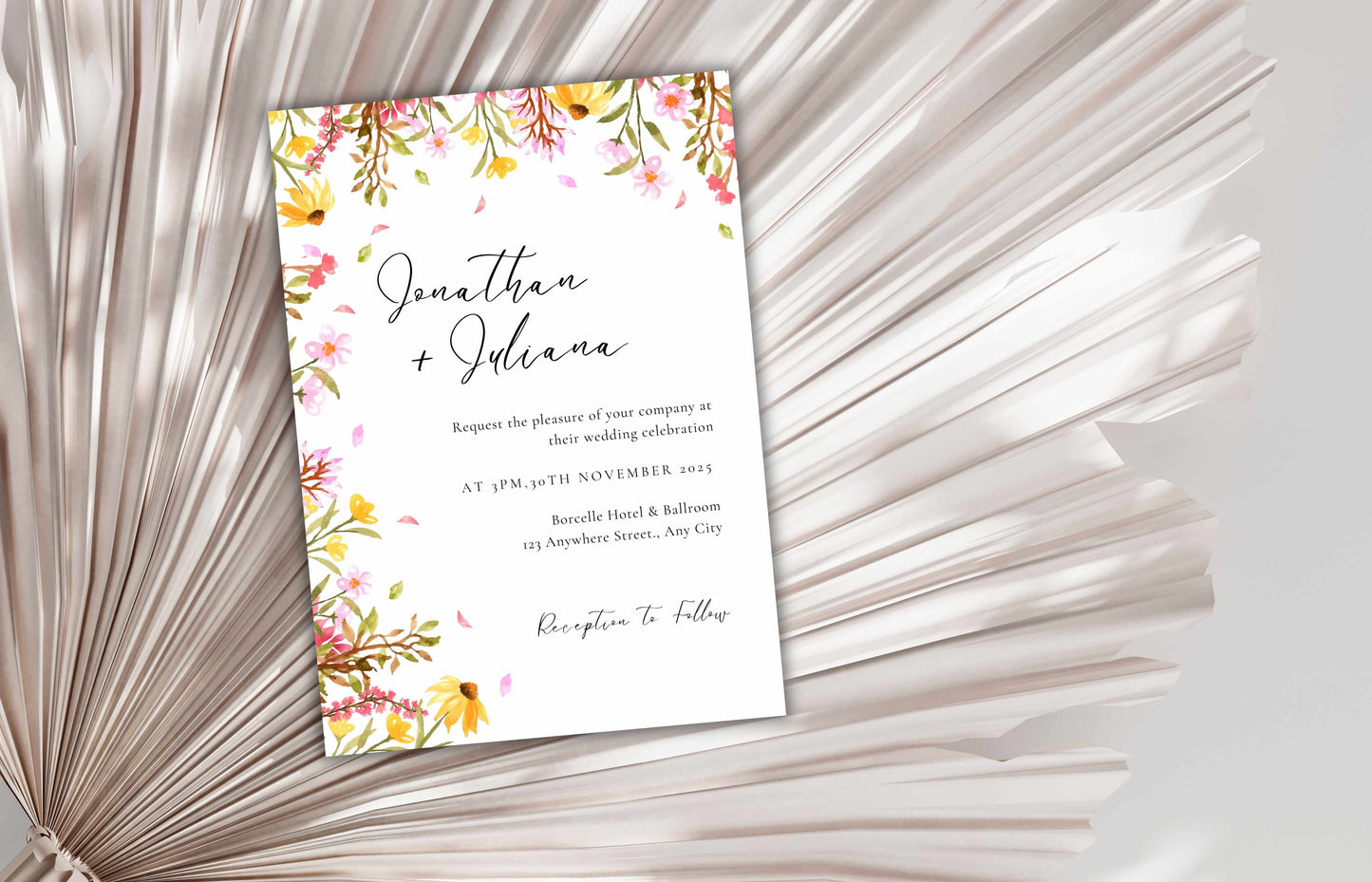 Wildflower Wedding Invitation, Floral wedding invitation template suite, Editable Rsvp, Digital invitation template, Wedding Invites. WE116