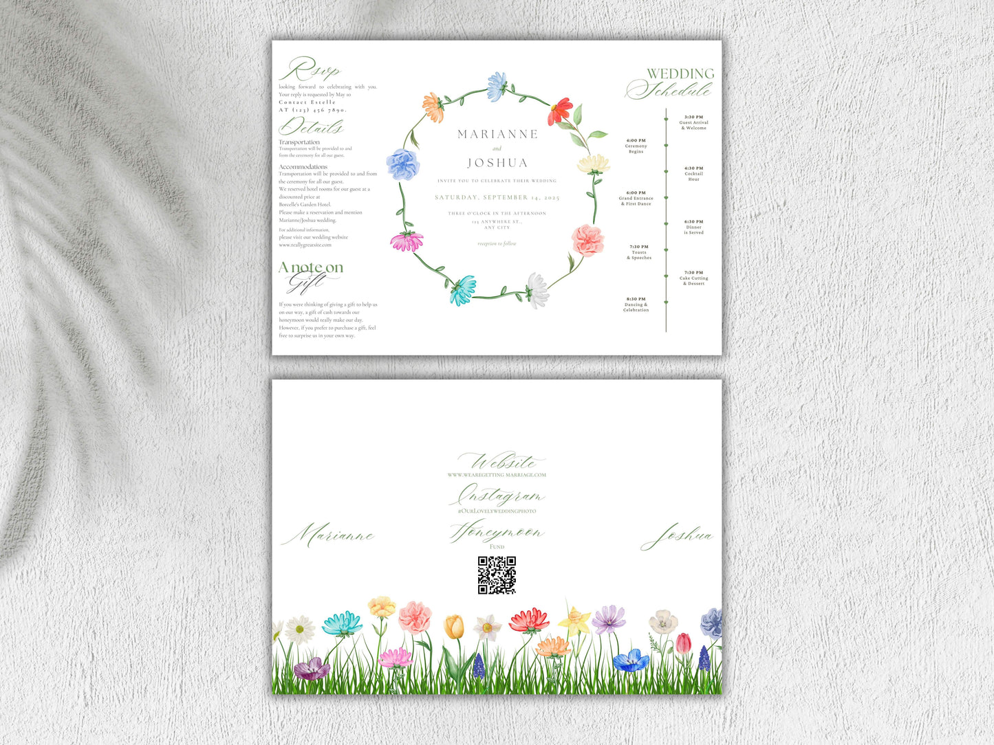 Elegant Gatefold Wedding Invitation | Floral Folded Invite | Printable Wedding Template | RSVP & Details Card | Editable PDF. WI134