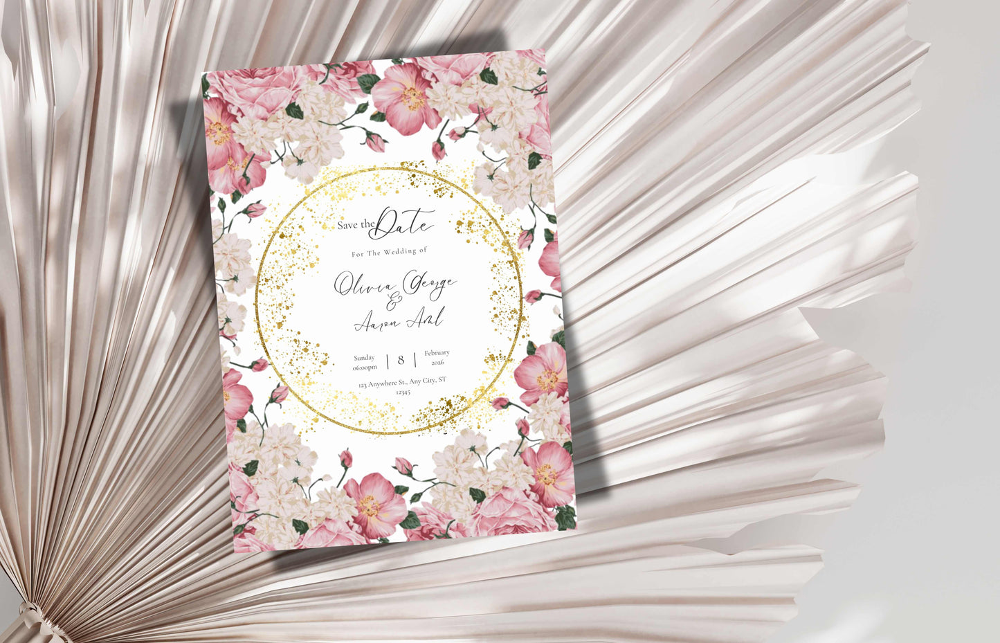 Pink Rose Wedding Invitation, Gold Frame wedding invitation template suite, Editable Rsvp, invitation template, Wedding Invites. WE119