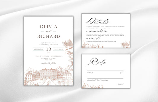 Wedding Invitation Set, Wedding Palace Invitation, Wedding Invitation Template, RSVP, Details Crd, Invitation, Editable Template. WI63