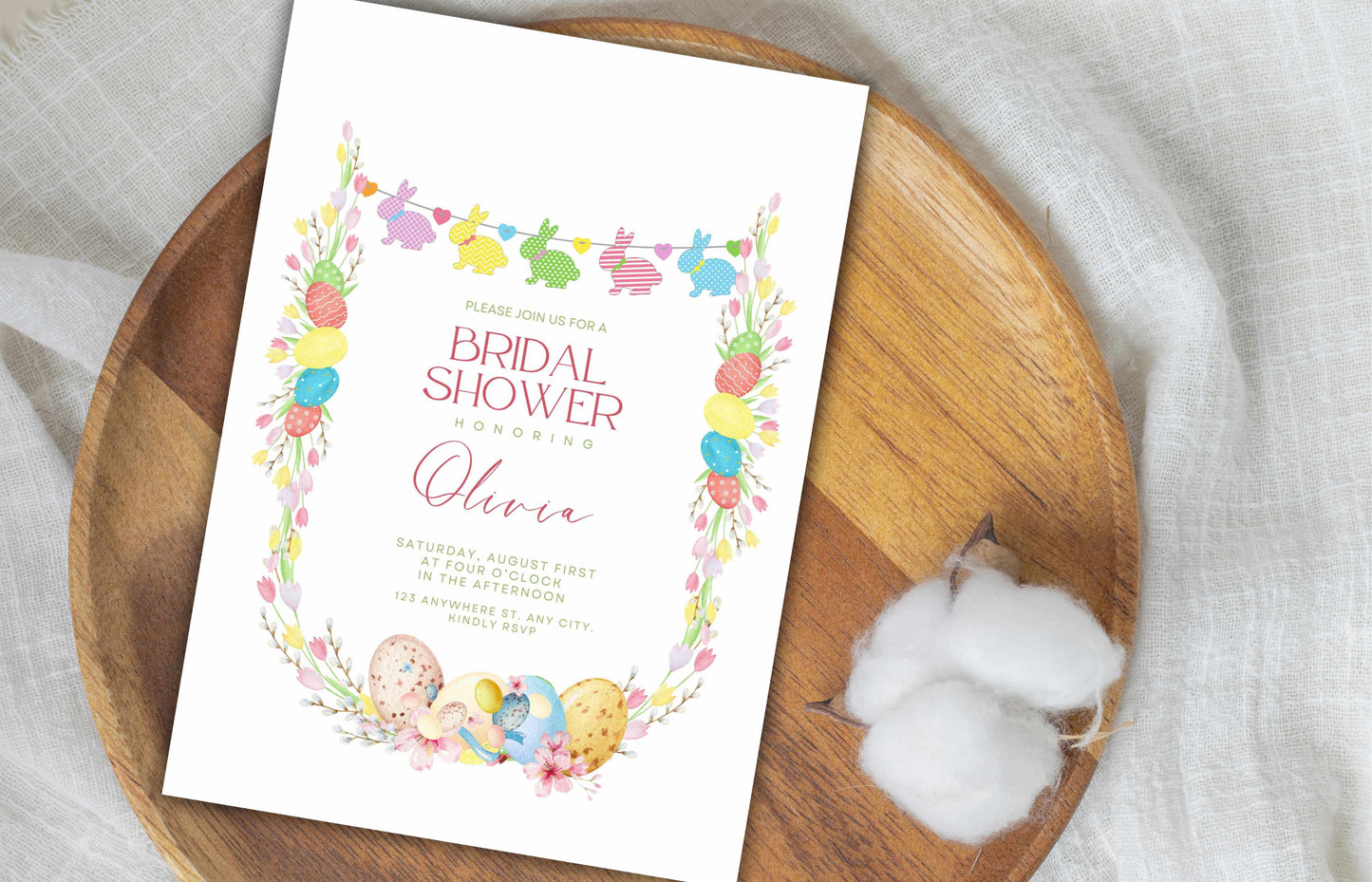 Bridal Shower Invitation Summer Template, Easter Bridal Brunch Template, Bunny Wedding Shower Invite Rustic Wedding Printable. WSB41