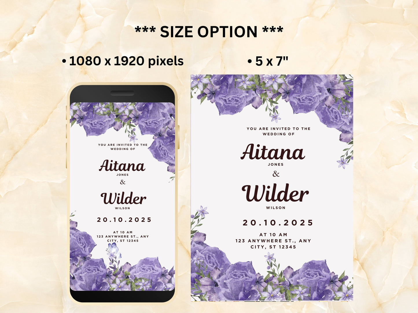 Lilac Floral Wedding Invitation PDF, Online Electronic Invitation, Printable Boho Floral 5 x 7 in Invitation, Invitation Template, WEIB81