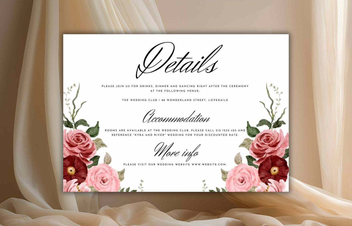 Burgundy Wedding Invitation Template, Wedding Invite Suite, Details Card, Template, Editable Invitation , Printable RSVP, Download. WI95