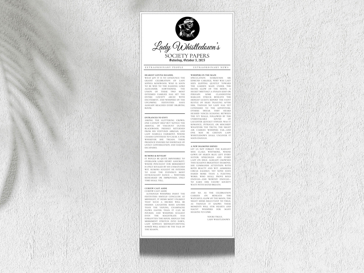 Bridgerton Lady Whistledown’s Society Papers Printable • Editable Template • Bridal Shower Invitation• Instant Download. WI135