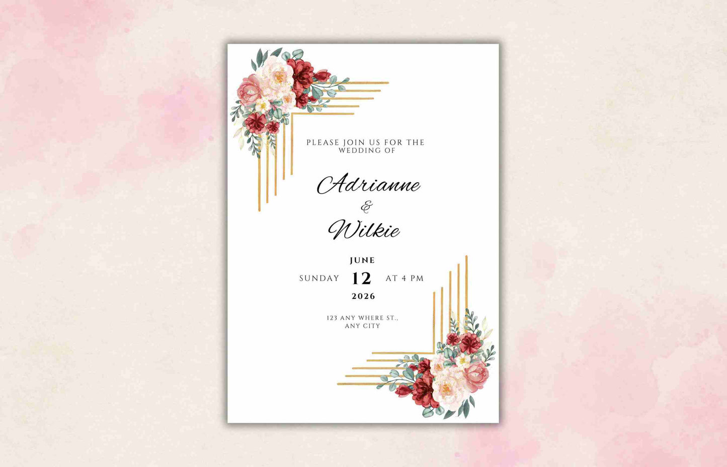 Burgundy Wedding Invitation Template, Wedding Invite Suite, Details Card, Template, Editable Invitation , Printable RSVP, Download. WI103 - A1 Majestic