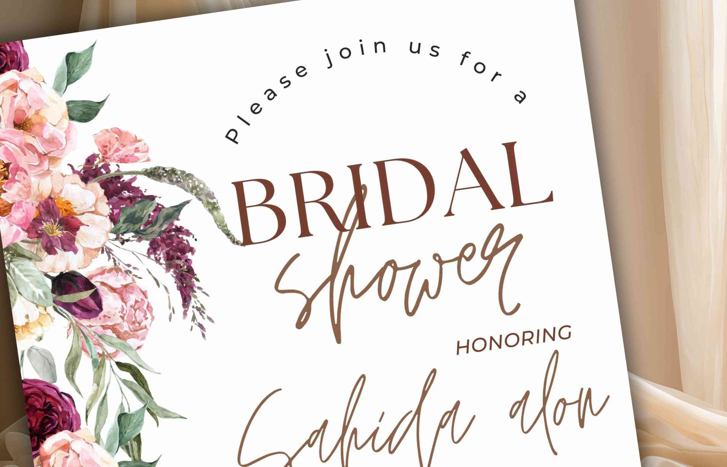Bridal Shower Invitation template, Elegant Bridal Shower Invitation, Bridal Shower Flower Invite. WS37