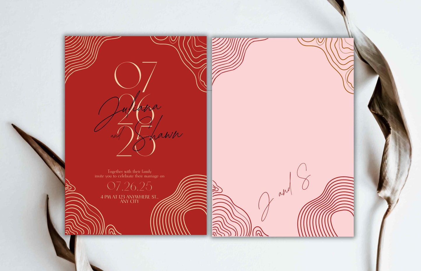 Red Wedding Invitations | Retro Themed Wedding Invitation Set | Editable Modern Digital Download Invite Template | Boho. WI110