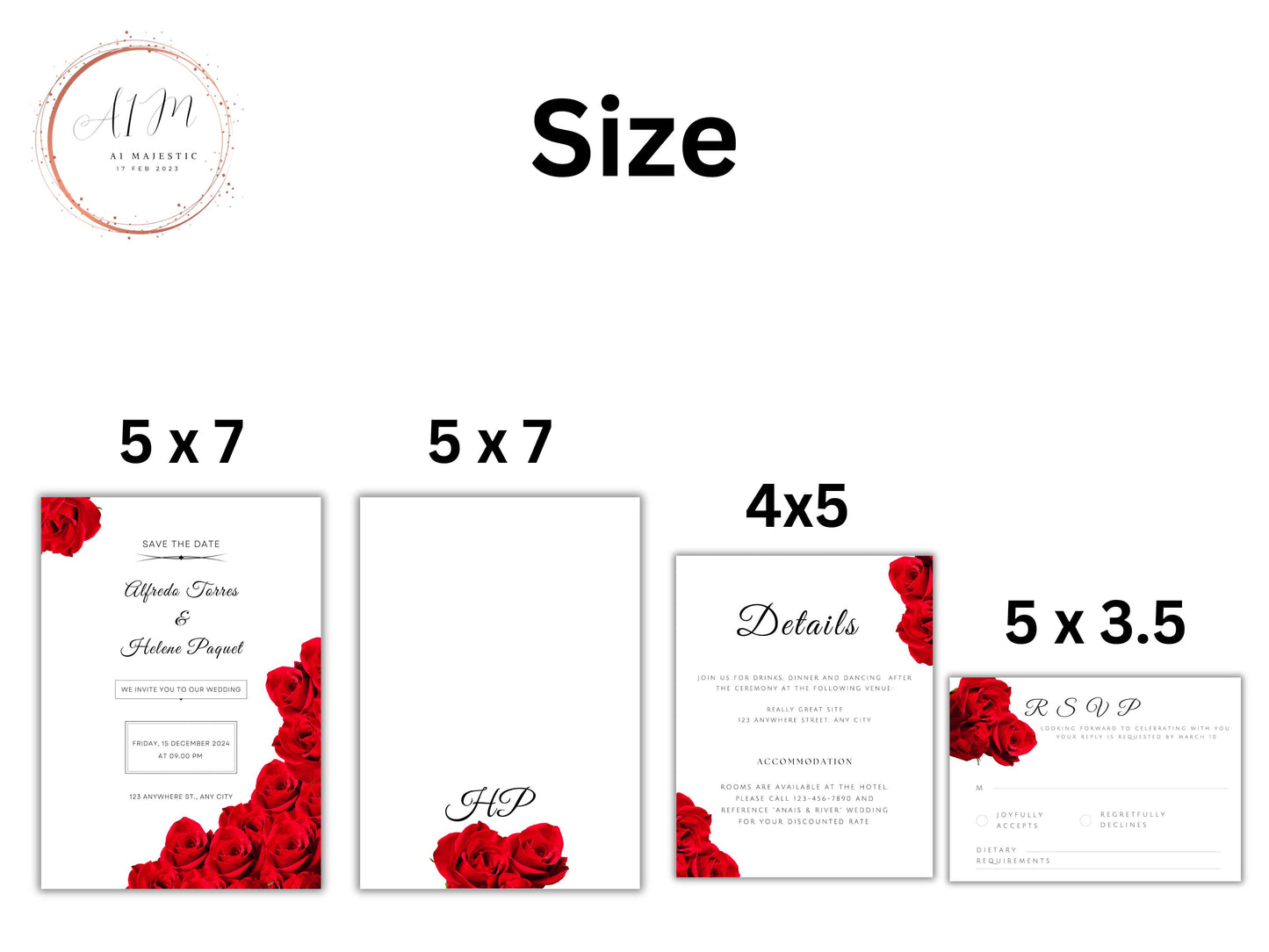 Red Rose Wedding Invitation set, Red Rose RSVP, Dark Red floral, Elegant Red Rose wedding Invitation, Details , Editable,Template. T28