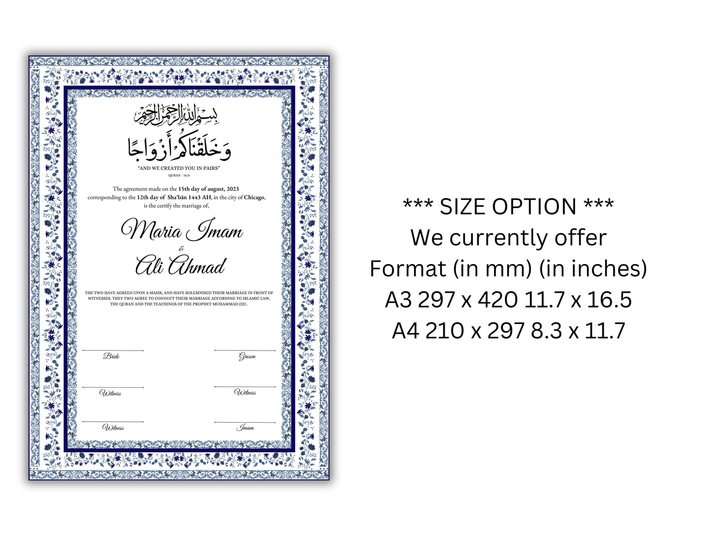 Nikkah Certificate Digital Download Personalized, Luxury Nikkah Contract, Islamic Wedding Contract, Personalized Muslim Wedding Gift. 147