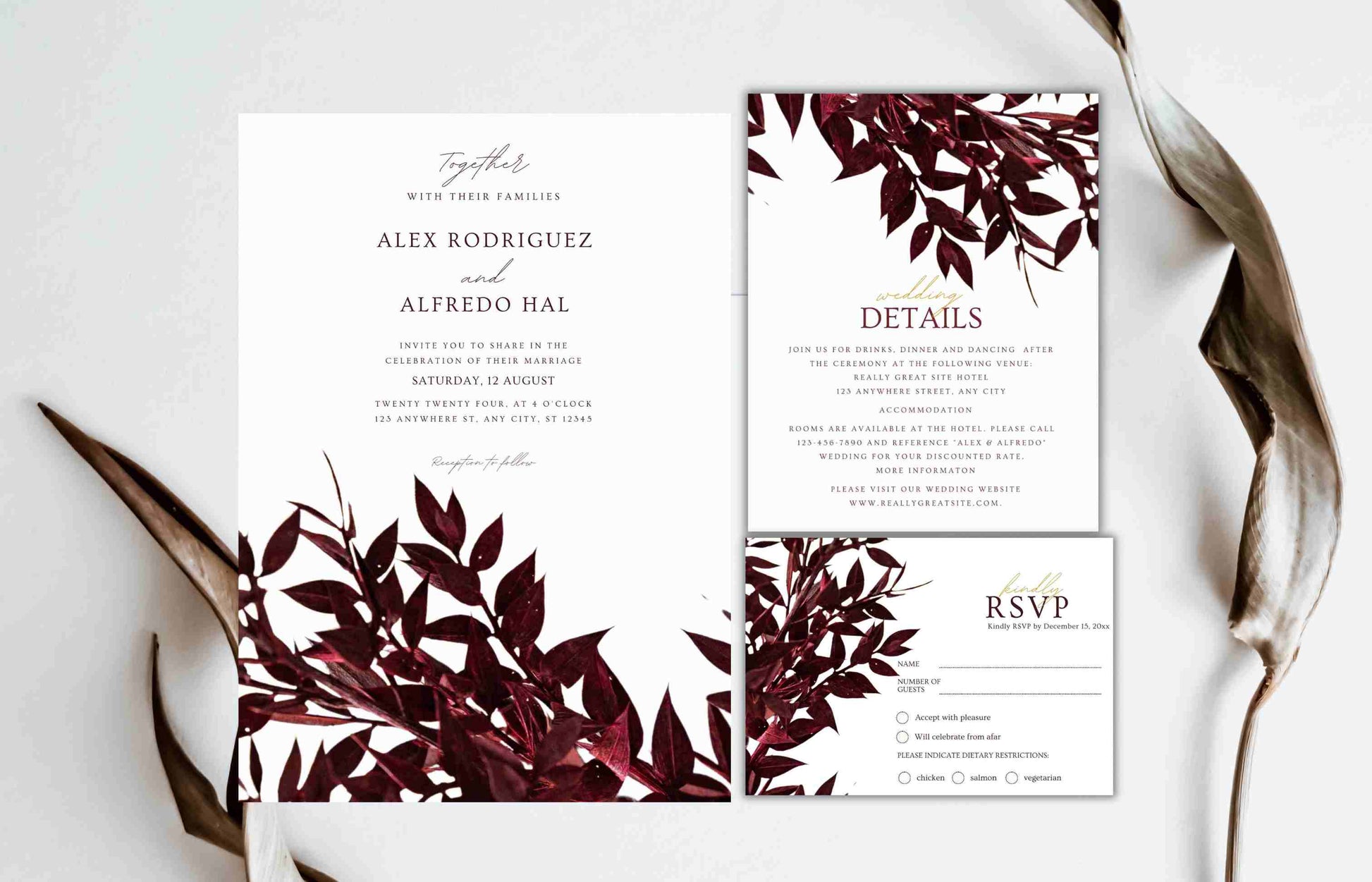 Burgundy wedding invitation, Wedding Invitation Suite, Editable, Printable Template, Editable Rsvp Details Card, Wine Wedding Invite. WI105 - A1 Majestic