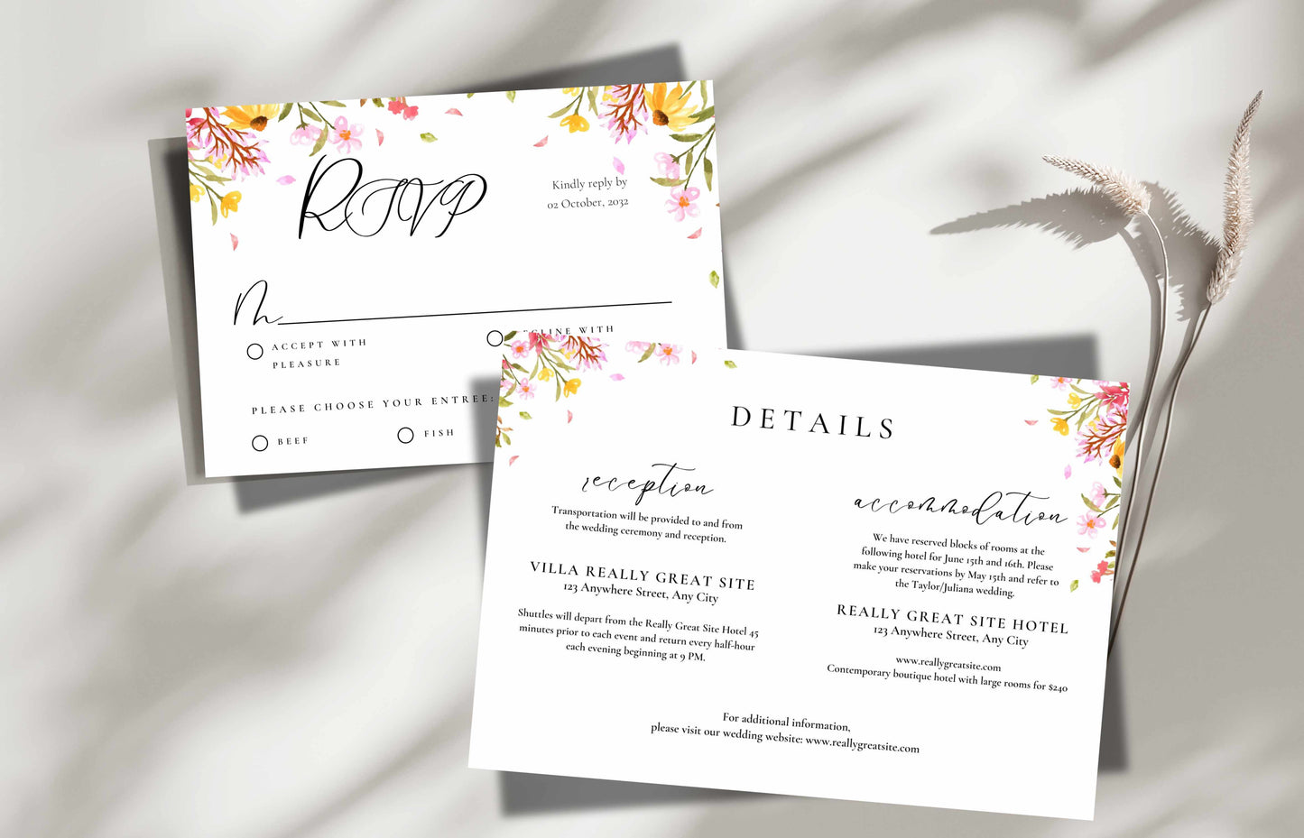 Wildflower Wedding Invitation, Floral wedding invitation template suite, Editable Rsvp, Digital invitation template, Wedding Invites. WE116