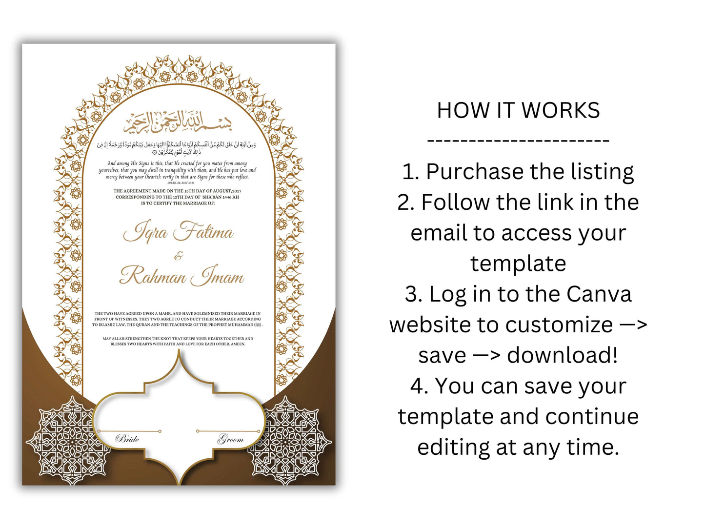 Nikkah Certificate Digital Download Personalised, A4, A3, Template, Editable, Purple Nikkah Nama, Nikkah Contract, Muslim Contract. NN288