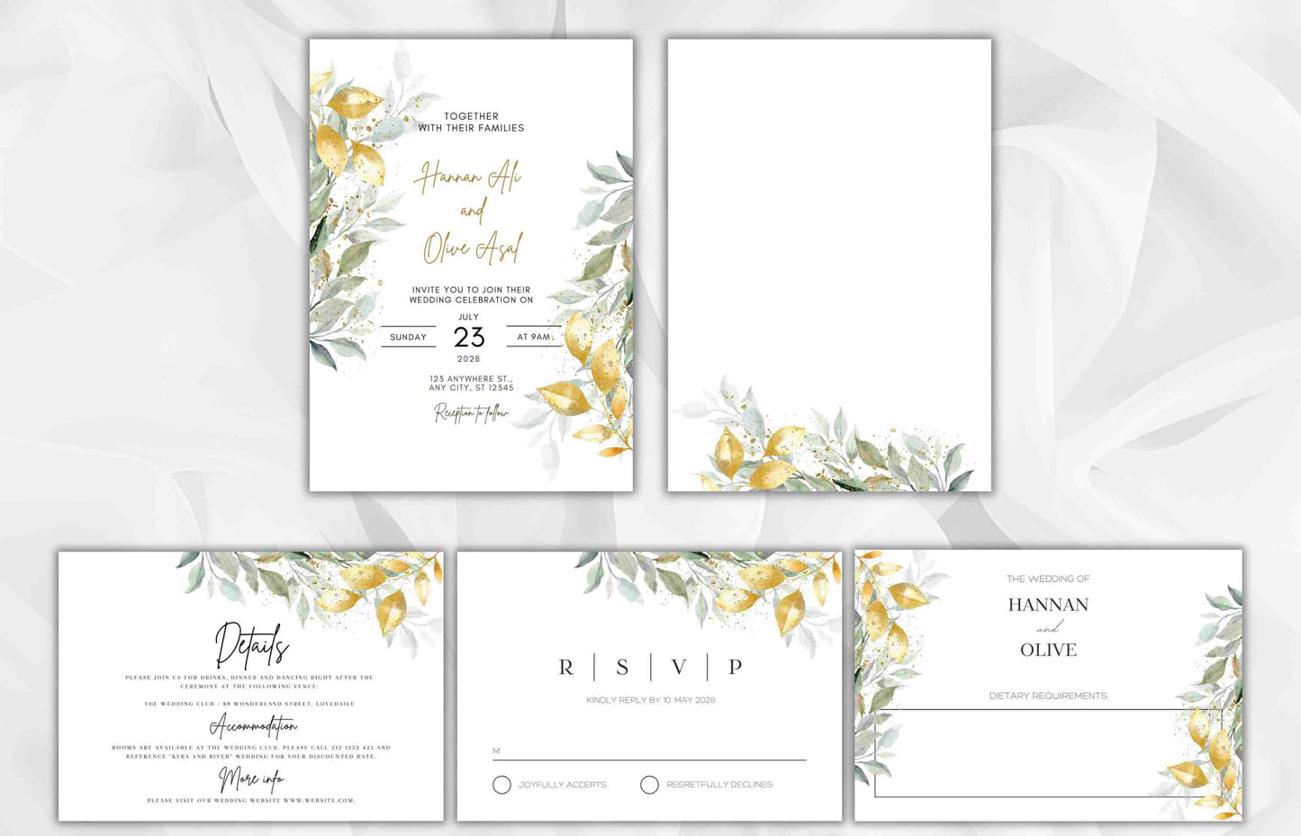 Sage Green Wedding Invitation Template, Editable Template, Greenery Eucalyptus Invitation Suite, Wedding Invites Template Editable. WI100