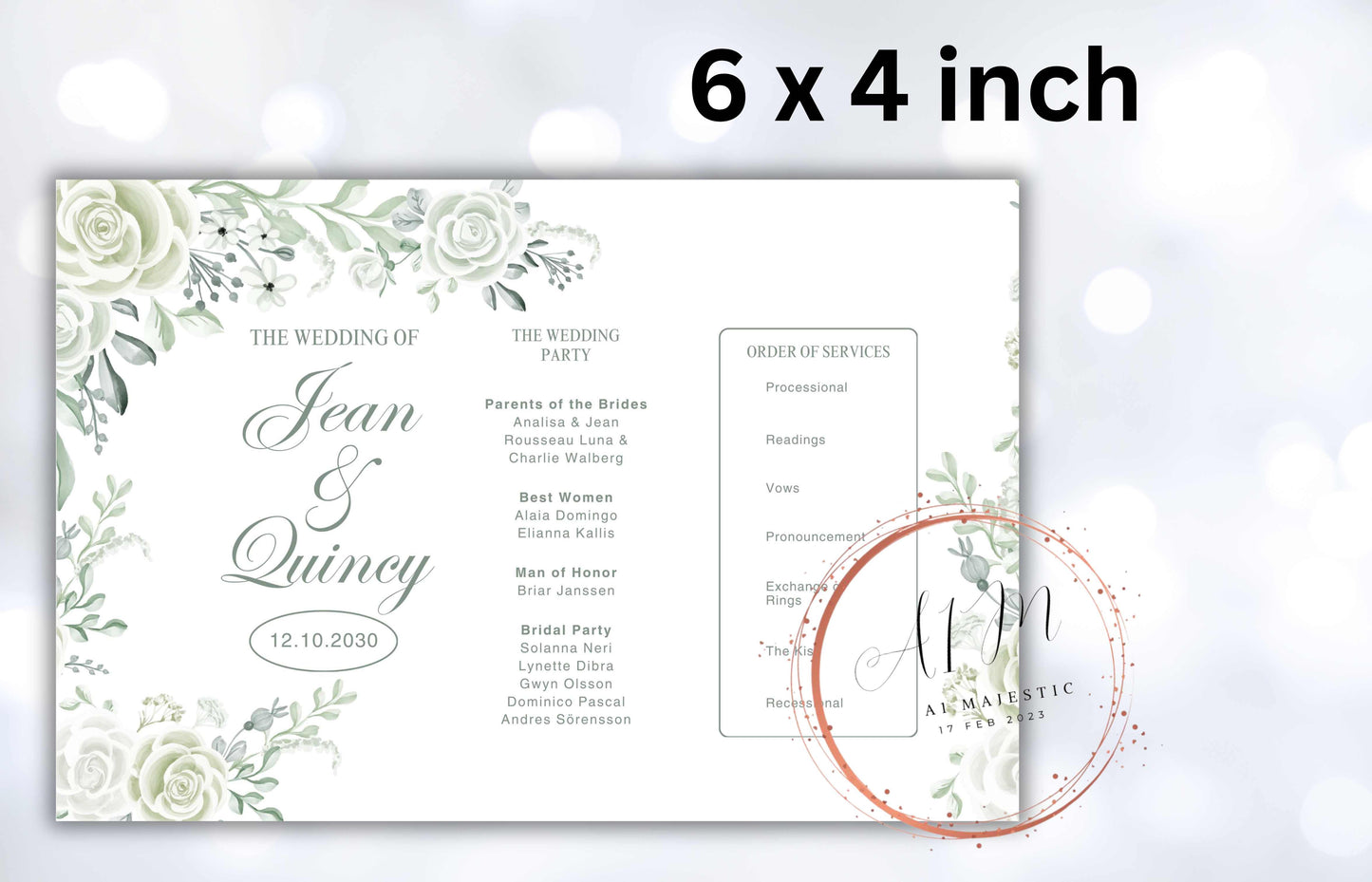 Wedding Program Card Template, Wedding Details Card, Wedding Card, Instant Download, Editable Text, Floral Wedding Program Template. WT85