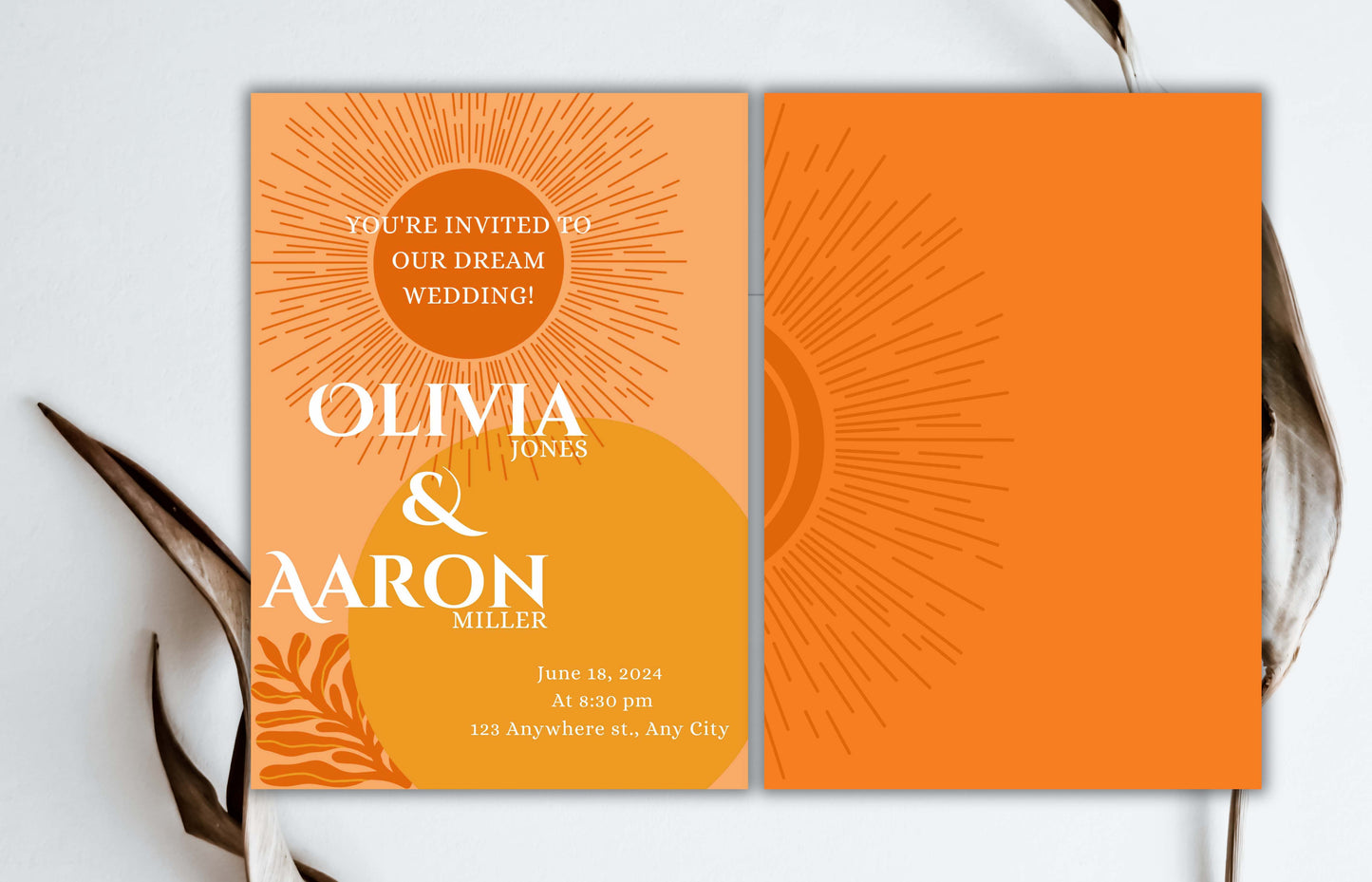 Retro Sunburst Wedding Invitations | Retro Themed Wedding Invitation Set | Editable Modern Digital Download Invite Template | Boho. WI109
