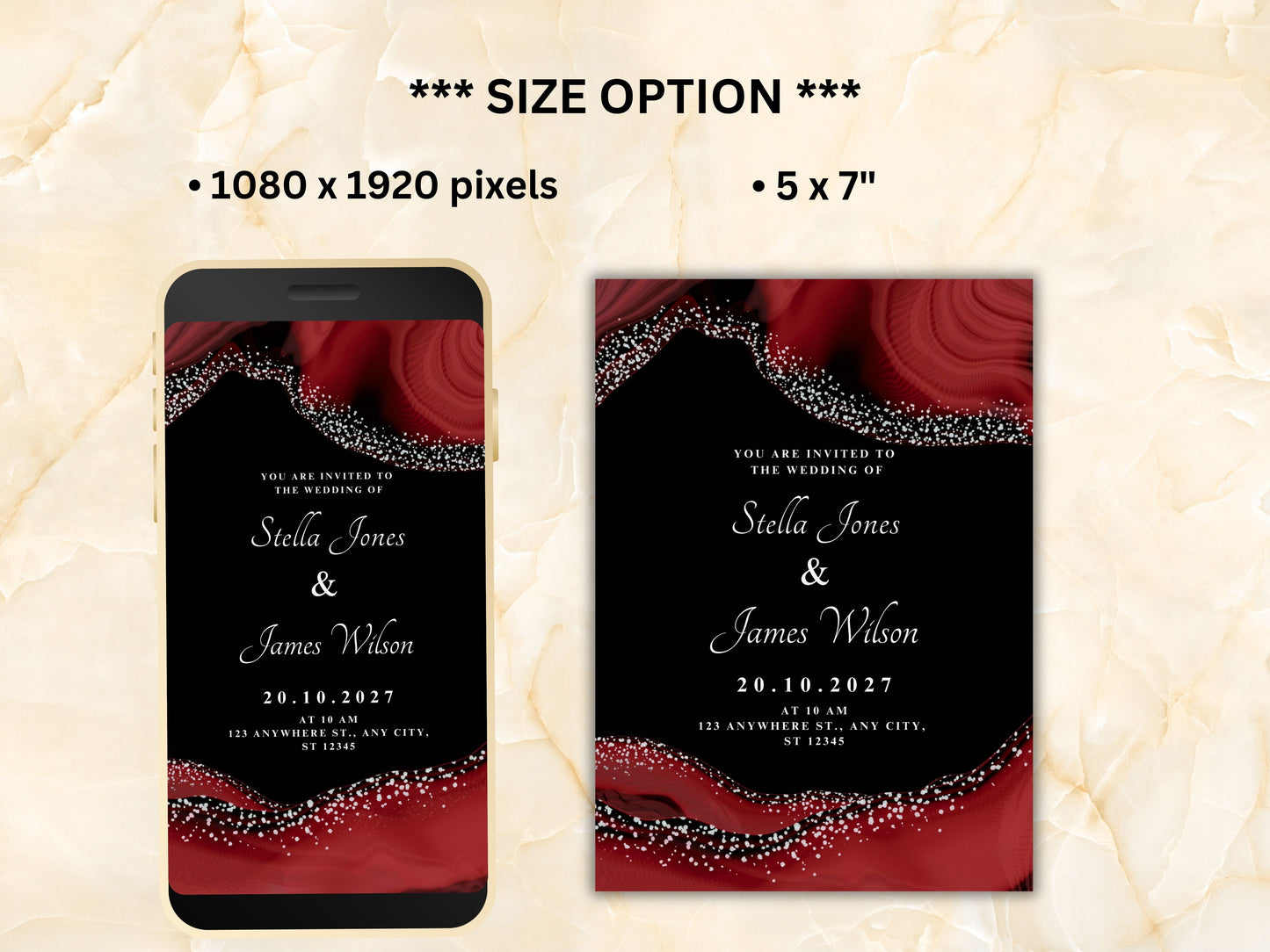 Wedding Invitation, Electronic Wedding Invite, Digital Download, Red Black theme Wedding Evite, Wedding Template. WEIB88