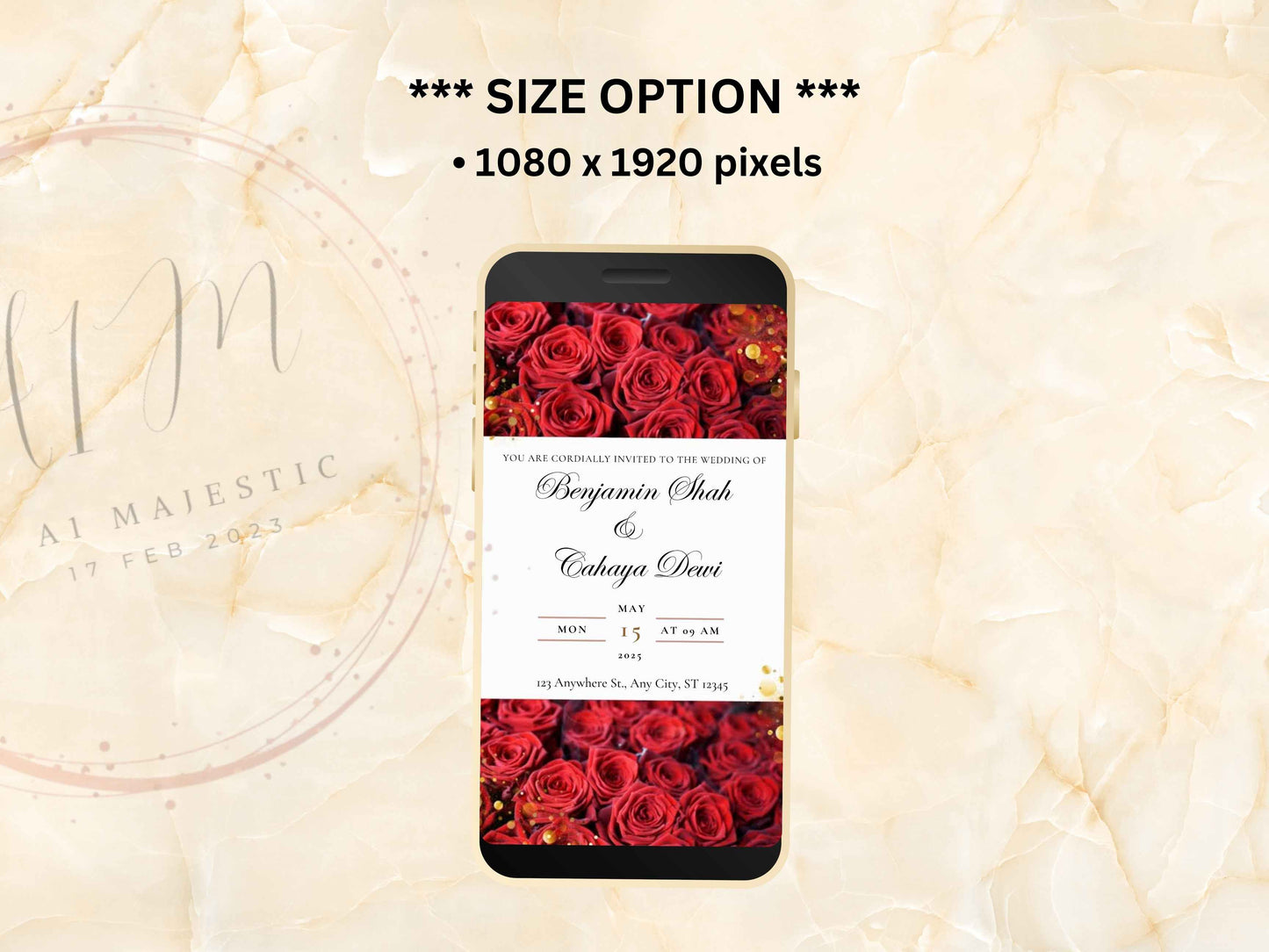 Red Rose Wedding Evite Template, Electronic Wedding Invitation, Red Rose video Wedding Invitation, Text Message, Mobile Phone Invite. WEIB25