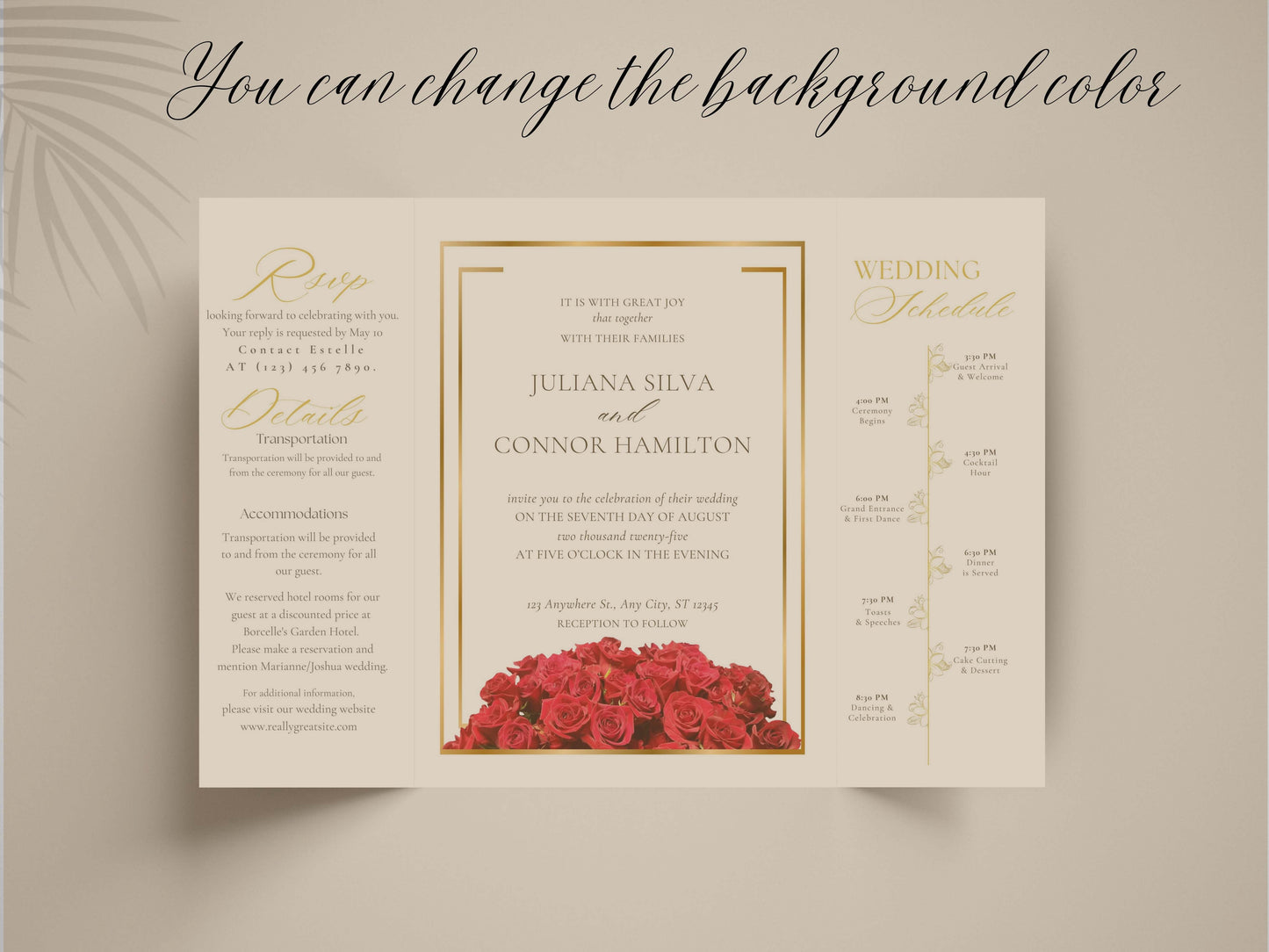 Elegant Red Rose Gatefold Wedding Invitation | Romantic Floral Wedding Card | Printable Invitation Suite | Red Wedding Timeline | WI140