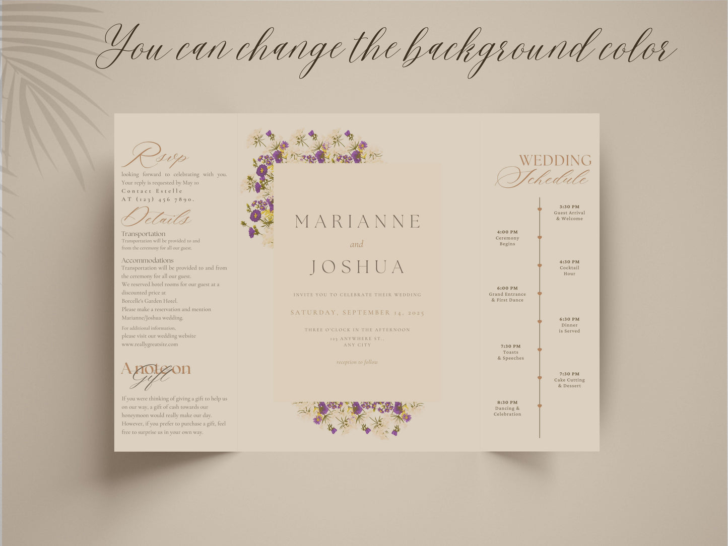 Elegant Gatefold Wedding Invitation with Floral Design | Personalized Wedding Card | Schedule Insert | RSVP Details Card Included. WI138
