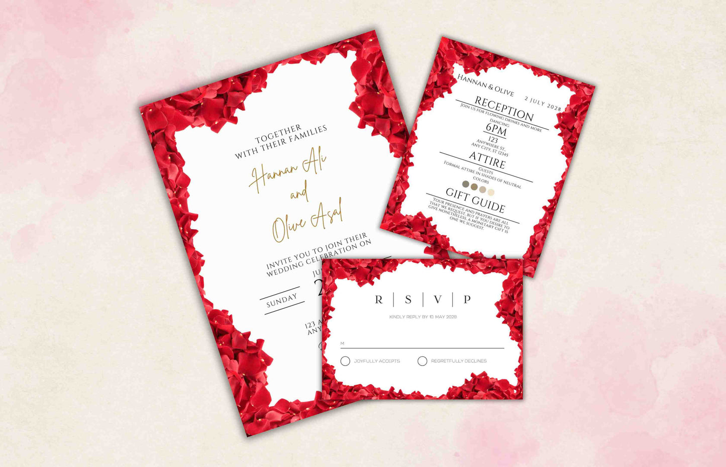 Red Rose Patels Wedding Invitation set, Red Rose Patel RSVP, Dark Red floral, Red Rose wedding Invitation, Details , Editable, Template, 102 - A1 Majestic