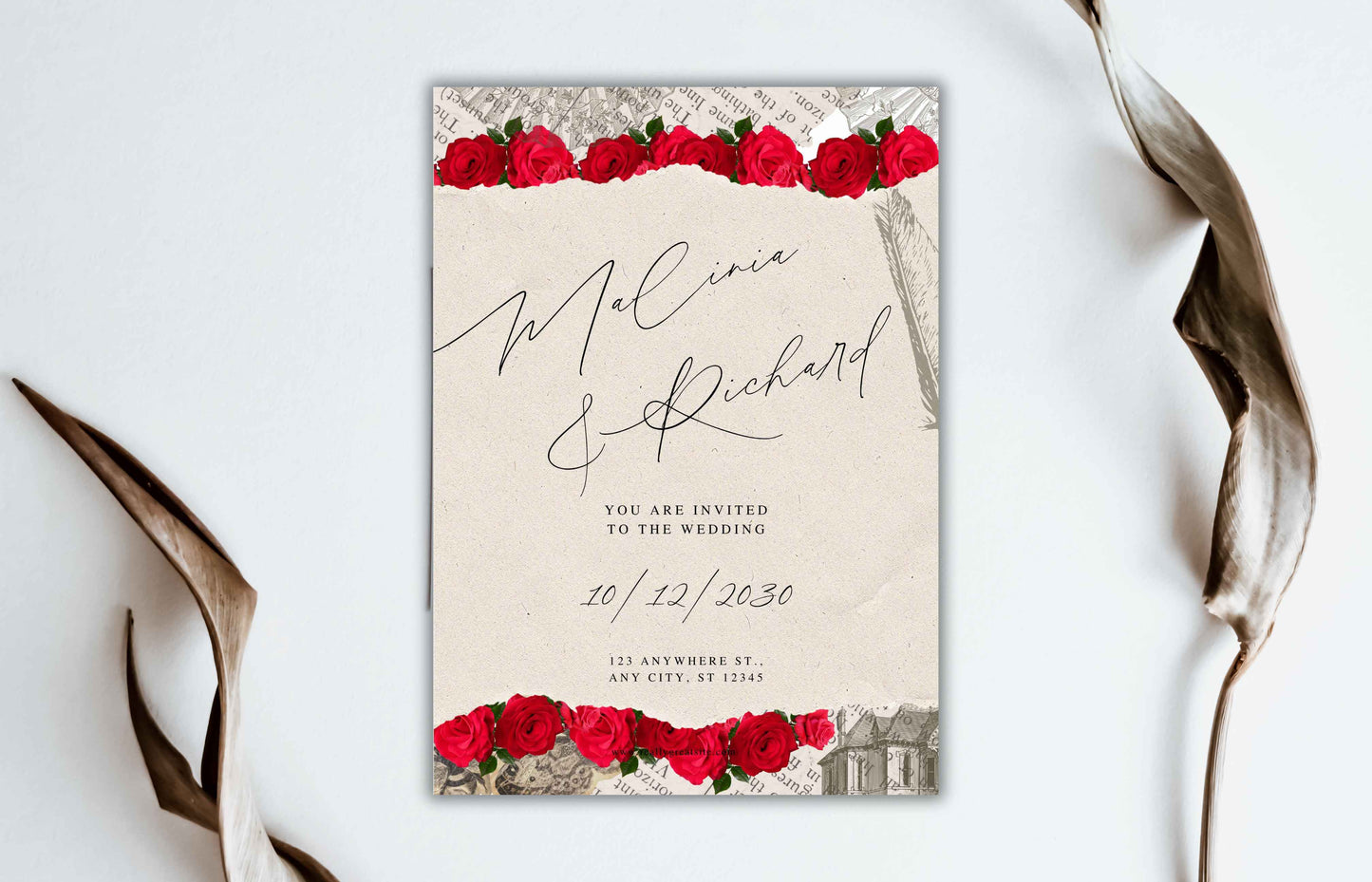 Red Wedding Invitation Template , Red Roses Invite, Elegant Red Rose Wedding Invitation, Editable, Rsvp, Details, Digital Download. WI113
