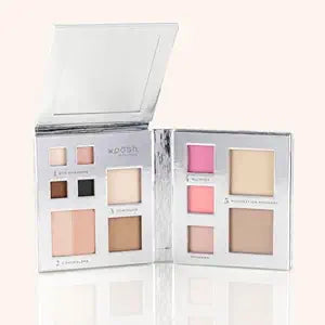 Woosh Beauty Fold Out Face Refillable Makeup Palette for Women in Silver – All-in-One Face Makeup Kit with Foundation, Concealer, Contour, Blush, Highlighter & Eyeshadow – Curated Shades by Skin Tone