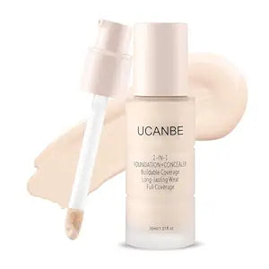 UCANBE 2-IN-1 Foundation + Concealer, Full Coverage Long-Lasting Matte Makeup for Normal, Combination and Oily Skin, Buildable Waterproof Formula with Hyaluronic Acid (01 Fair Ivory)