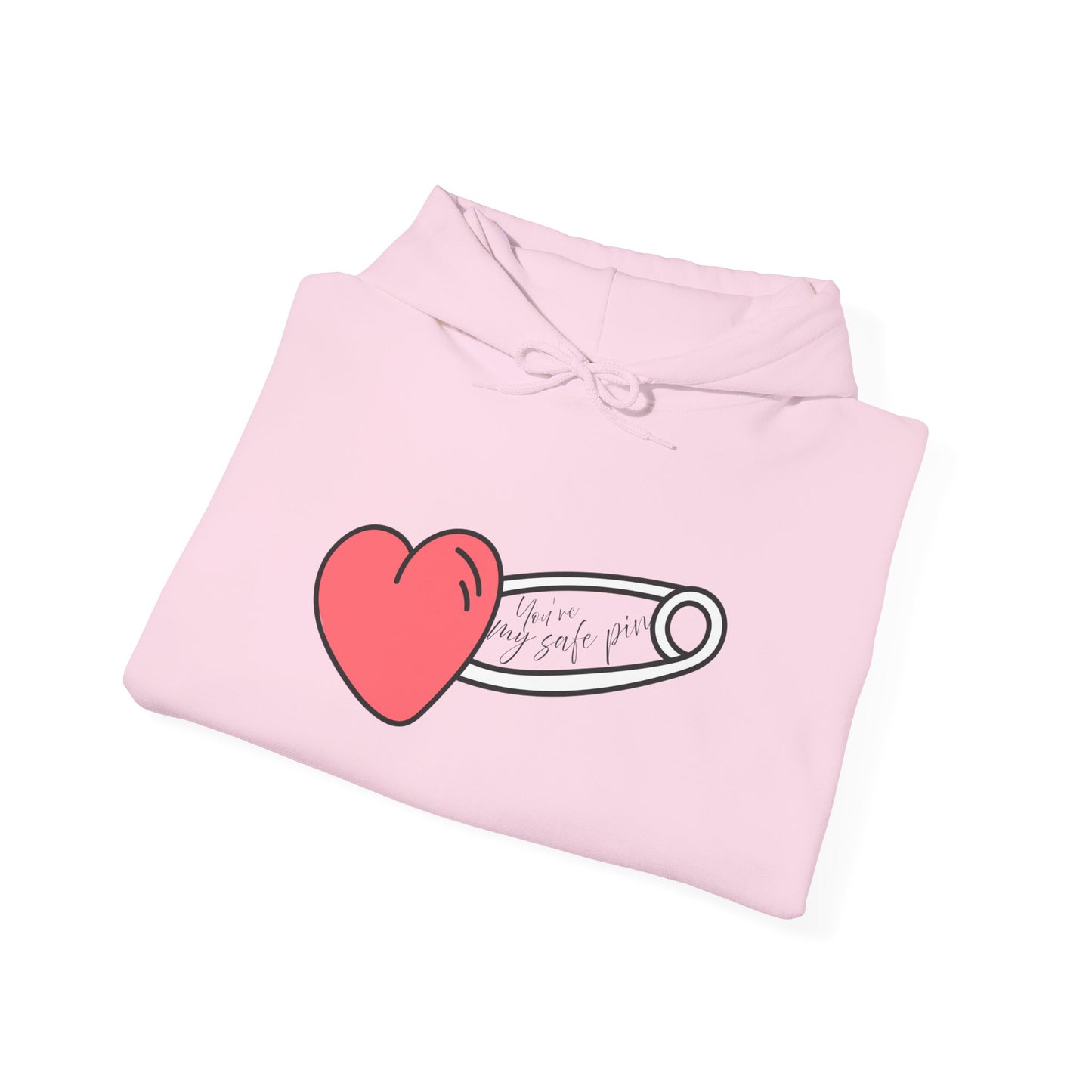 Heart Safety Pin Hoodie, Cozy Sweatshirt, Cute Gift for Her, Valentine's Day Apparel, Casual Streetwear